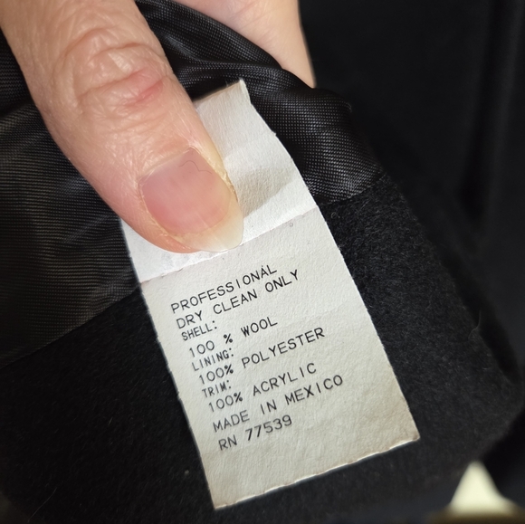 Vintage Black 100% Wool Penny Lane Style Faux Fur Coat Old Money Glamorous - Picture 9 of 9